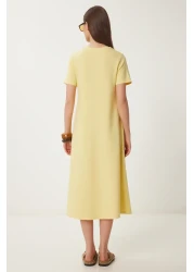 Lovelyİstanbul Yellow Knitted Summer Dress - A-Line Lub0005