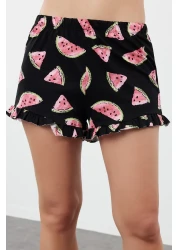  Collection Women Couple/Pair Black 100% Cotton Watermelon Patterned Frilly Shorts Knitted Pajamas Set Thmss21Pt0670