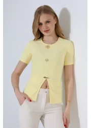 Butik Beyza بلوزة ليكرا بأزرار شمسية