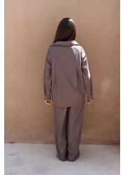 MAİ COLLECTİON طقم بنطلون قميص بني داكن من ميرابيلا