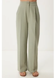 Happiness İstanbul Women's Green Linen Vest Palazzo Pants Suit Bv00126