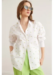 Olalook Women's White Lemon Printed Boyfriend Woven Shirt Gml- 19001299