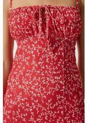 Happiness İstanbul Women's Red and White Floral Slit Summer Knitted Dress CI00029