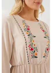 Bigdart Women's Embroidered Long Hijab Dress 2550 - Cream