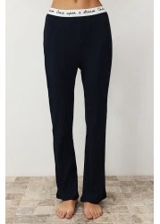  Collection Corduroy Pajama SeT - Navy Blue, Slogan PrinTed T-shirt and Trousers THMSS21PT1016