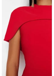  Collection Red Sleeve Detailed Woven Stylish Evening Dress Night Graduation Dress Tprss24El00119