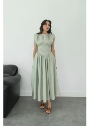 Havoş Green Vintage Inspired Draped Dress