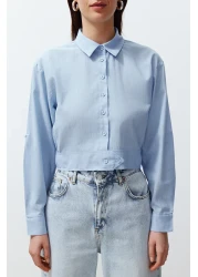  Collection قميص منسوج باللون الأزرق الفاتح - أكمام قابلة للانحناء، مناسب للخصر، TWOSS24GO00091