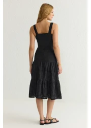  Collection Black Waist Opening Lined Midi Embroidery Woven Dress TWOSS23EL00156