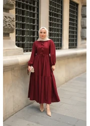 LOCCO Women's Waist Drawstring Dress Burgundy