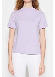  Collection Lilac 100% Cotton Basic Stand Collar Knitted T-shirt TWOAW20TS0096