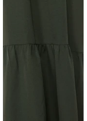  Modest فستان منسوج من القطن ذو قصة واسعة ومفصل باللون الكاكي TCTSS21EL3406