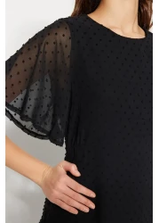  Collection Black A-Cut Back Detail Angel Sleeve Midi Lined Chiffon Woven Dress TWOSS23EL01461