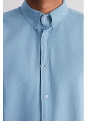  Collection Blue Unisex Regular Fit 100% Cotton Linen Look Shirt Tmnss23Go00099