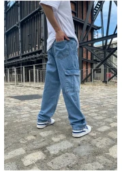 serline Ice Blue Baggy Cargo Pants