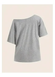 Machetta Women's Boat Neck Oywouos Printed Oversize 100% Cotton T-Shirt