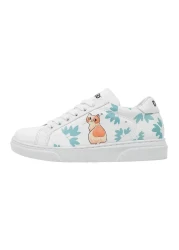 Dogo Unisex Kids Vegan Leather White Sneakers - Everything Is Gonna Be Purrfect Design