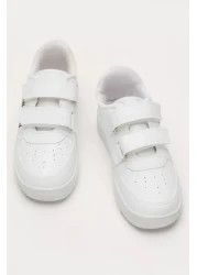 ARS Ayakkabı حذاء رياضي كاجوال للأولاد والبنات باللون الأبيض مع شريط فيلكرو مزدوج مريح وخفيف الوزن