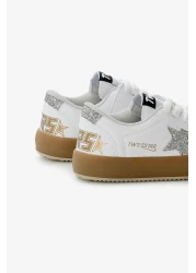 Tonny Black Children's Unisex White Silver Thermo Sole Star Detailed Lace up and Velcro Sports Shoes