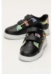 Liger حذاء رياضي بناتي مع إكسسوارات فيلكرو باللون الأسود