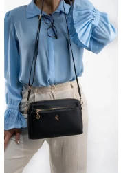 Les Crioch Black Women's Cross Shoulder Bag - 3 Compartments, Lined and Adjustable Column Strap