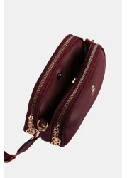 Les Crioch Women's Burgundy 3 Compartment Buzzy Satin Leather Daily Women's Shoulder Bag with Adjustable Column Strap