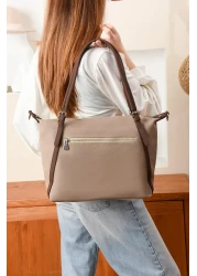 Just Polo Women's Sand Brown Large Size Lacoste Fabric Hand and Shoulder Bag P346037Mh