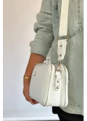 Just Polo 5 Compartment Strap Cotton Woven Shoulder Bag - Plain White Combination 4023