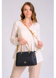 Just Polo Women's Black Tan Just & Polo Patterned Snap and Zipper Closure Shoulder and Hand Bag