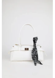 macharelbasic White Hand and Shoulder Bag with Lock Detail and Scarf Gift