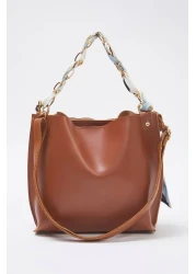  Shoes Tan Chain Scarf Detailed Cross Strap Women's Shoulder Bag Takss25Oc00053