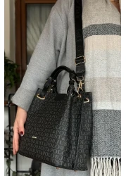 Just Polo Black Braided Casual Model - 5 Compartments Large Size Women's Shoulder Bag 2180