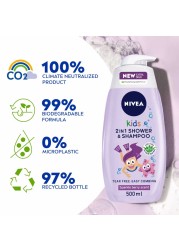NIVEA Kids 2-In-1 Shower, Shampoo &amp; Conditioner Sparkle Berry Scent Purple 500ml