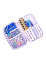 ماكسي مجموعة أدوات مكتبية بحافظة أقلام مزدوجة السحاب باللون الوردي