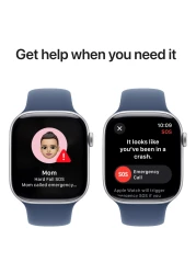 ساعة ابل سيريس 10 جي بي اس 42 ملم هيكل من الألومنيوم الفضي مع حزام رياضي من قماش أزرق - متوسطة / كبيرة