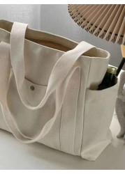 1pc Ins Style Canvas Tote Bag With Large Capacity For Students Work Commute And Outdoor Activities Shoulder And Hand Carry Bag Large School Tote Bag Multiple Compartments Perfect For Beach School Work