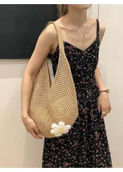 Hollow Out Weave Straw Bag Bohemian Beach Handbag Hollow Tote Bag Large Capacity Shopping Beach Bag Fashion Hollow Out Weave Straw Bag Beach Handbag Bohemian Style Beach Bag Slouchy Style Large Capaci