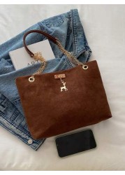 1pc Polyester Deer Decoration Large Capacity Zipper Closure Fashion Shoulder Tote Bag Suitable For Women Daily Use
