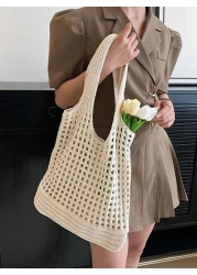 Yogodlns حقيبة كتف محبوكة للنساء والفتيات، بتصميم هولو مزخرف بالأزهار، بسعة كبيرة، يد التسوق، حقائب الكروشيه، حق