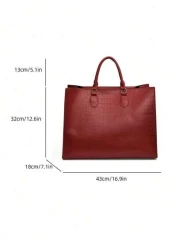 Ankula Burgundy Vintage High Quality Tote Bag New Autumn Winter Fashion All Match Large Capacity Solid Color Crocodile Grain Handbag Suitable For Office Ladies Commuting Laptop Daily Outing Shopping M