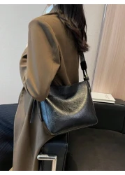 قطعة واحدة حقيبة كتف نسائية كبيرة السعة من الجلد الاصطناعي بطراز عتيق - حقيبة يد سوداء أو بنية ذات سحاب متعددة