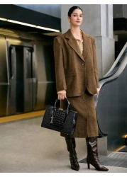 حقيبة أنثوية كبيرة السعة بنمط سحلفية مطبوعة باللون الأسود، حقيبة كتف، حقيبة يد، حقيبة كروس، حقيبة ساتشل بنمط