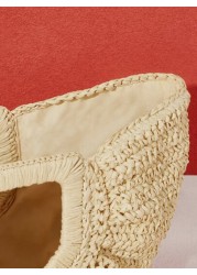 SHEIN VCAY حقيبة تُوط قش صلبة ، حقيبة مُنسوجة ، مثالية لصيف الشاطئ والسفر والعطلات ، للخارج ، العطلات ، الحقيبة الم