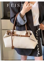 FEISTURE 1 Piece Summer Straw Woven Handbag Beach Bag By The Sea Large Capacity Belt Buckle Design Tote Bag Magnetic Buckle Closed Suitable For Girls Ladies College Students Newcomers And White Collar