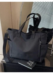 حقيبة كتف نسائية ذات لون أحادي من النايلون جديدة الموضة، سعة كبيرة متعددة الجيوب مناسبة للسفر والذهاب إلى الع