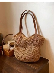 New Large Capacity Straw Tote Bag With Dual Handles For Women Great For Daily Commutes Shopping And Traveling Lightweight And Convenient Design Makes It Perfect For Teenagers College Girls And Outdoor