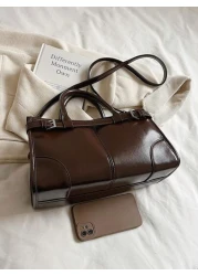 Women s Glossy Tote Bag Large Capacity Fashion Handbag With Detachable Shoulder Strap Coffee Color