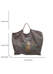 2025 New Women Large Capacity Commuter Tote Bag Unique Design Casual Shoulder Bag Fashionable Handbag With Comfortable Nylon Fabric Contrast Color Spacious Suitable For Autumn Winter
