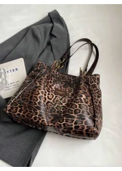 Women Leopard Print Letter Decor Fashionable Versatile Tote Bag