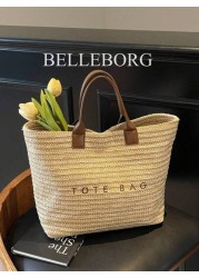 Large Capacity Casual Vacation Straw Tote Bag Minimalist Elegant Women Shoulder Handbag
